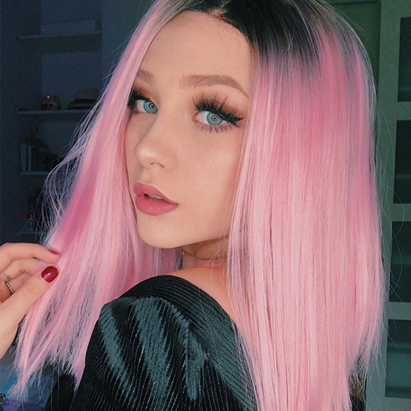 TONYA | PASTEL PINK SHOULDER LENGTH SYNTHETIC LACE FRONT WIG